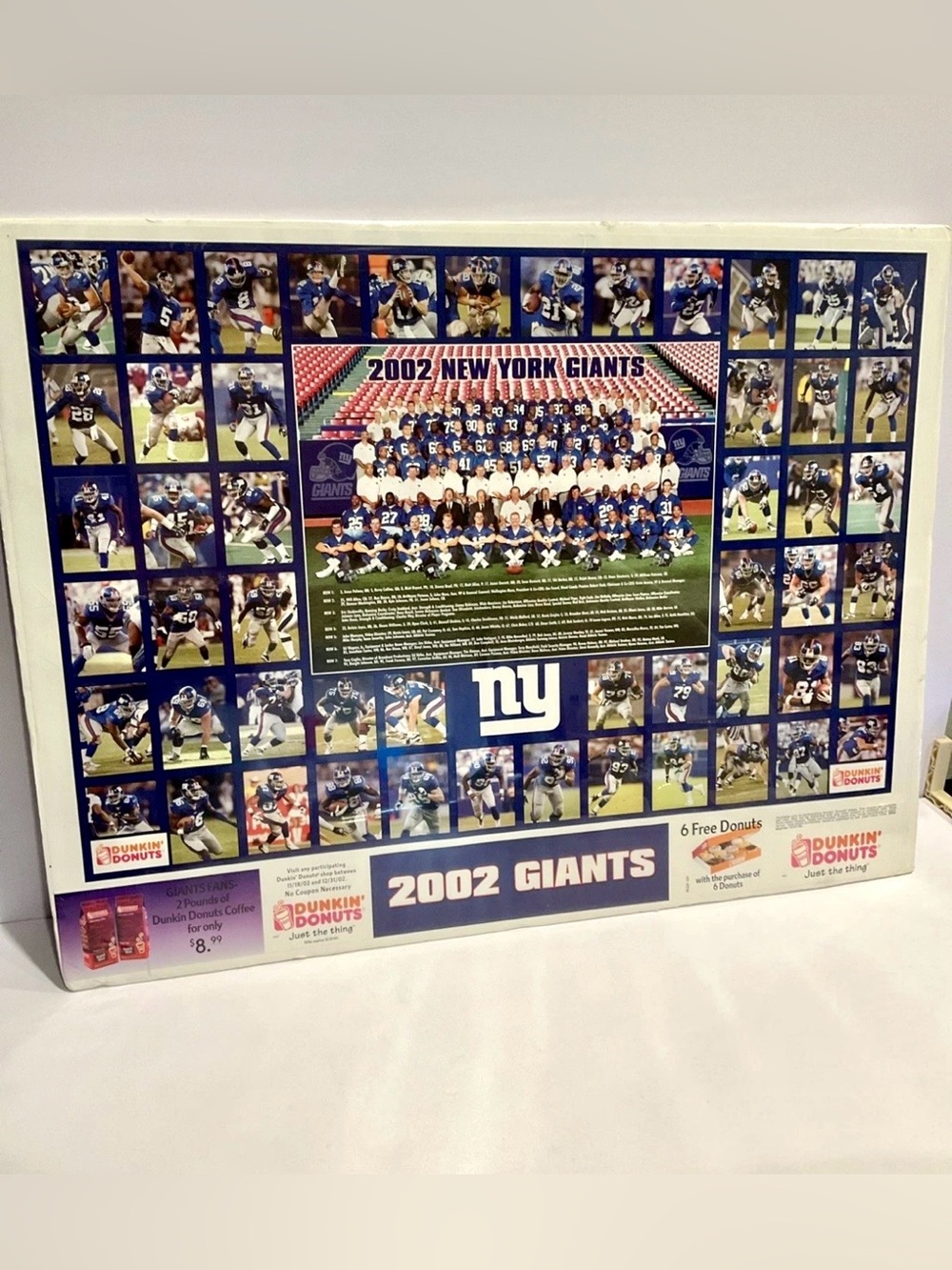2002 New York Giants Team Poster Dunkin’ Donuts Promo NFL Football 24x18” Rare!